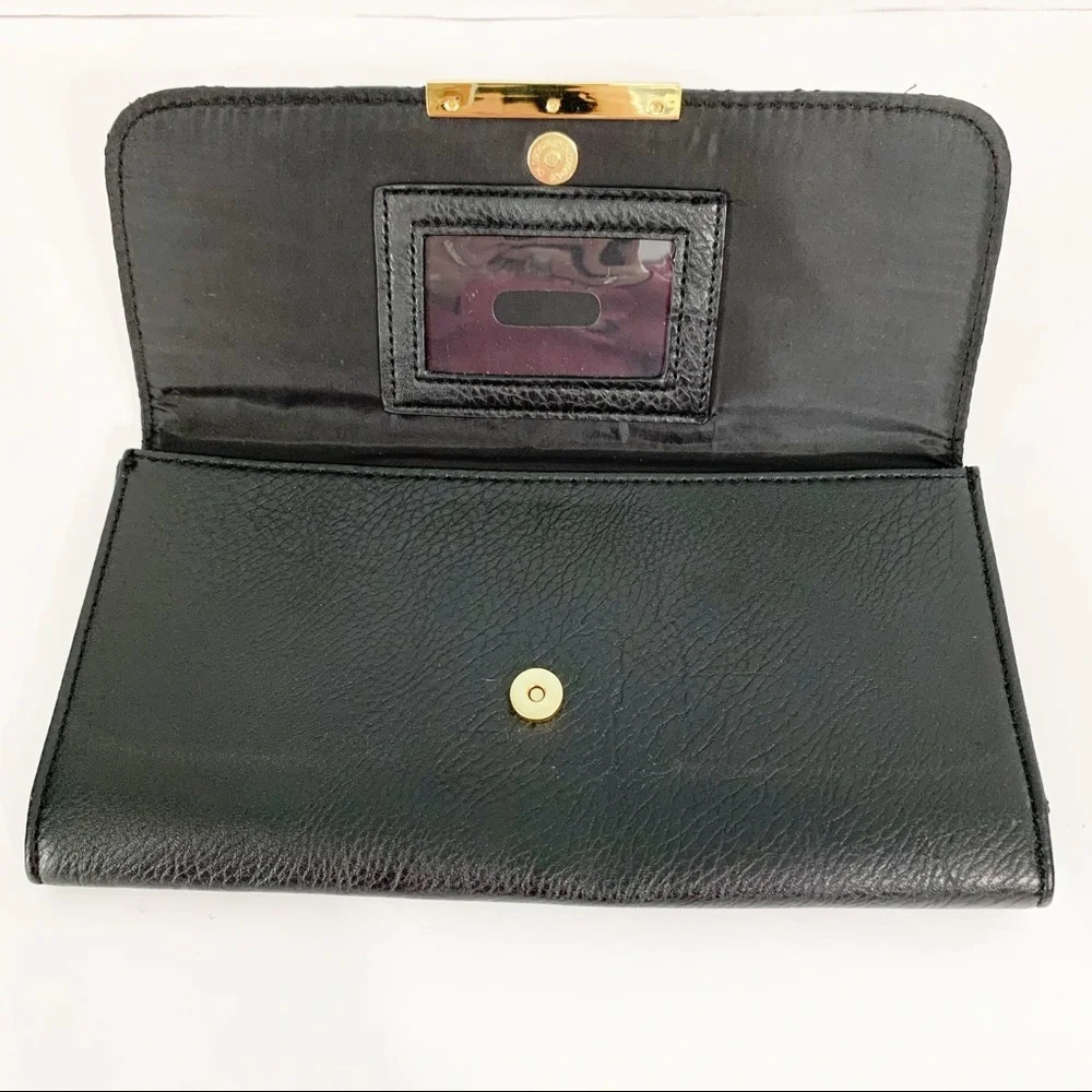 Guess Black Clutch with ID Window and Card Slots Flap Closure with Magnetic Snap